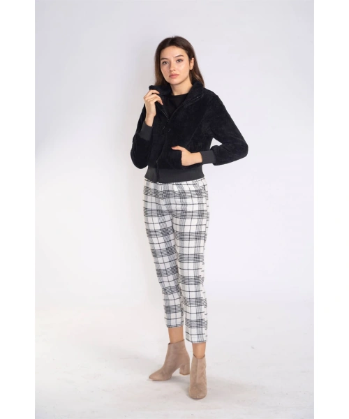 Fermuarlı Mevsimlik Peluş Ceket-SİYAH