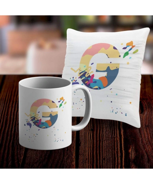 G Harfi Tasarımlı Kupa ve Yastık Kılıfı Hediye Seti