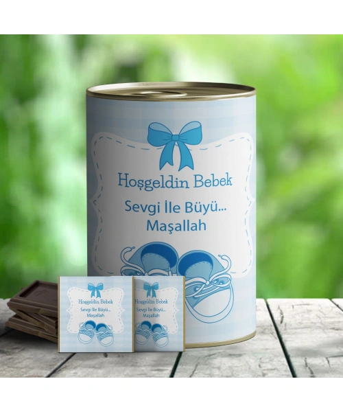 Hoşgeldin Bebek Çikolata Hediye Konservesi - Mavi