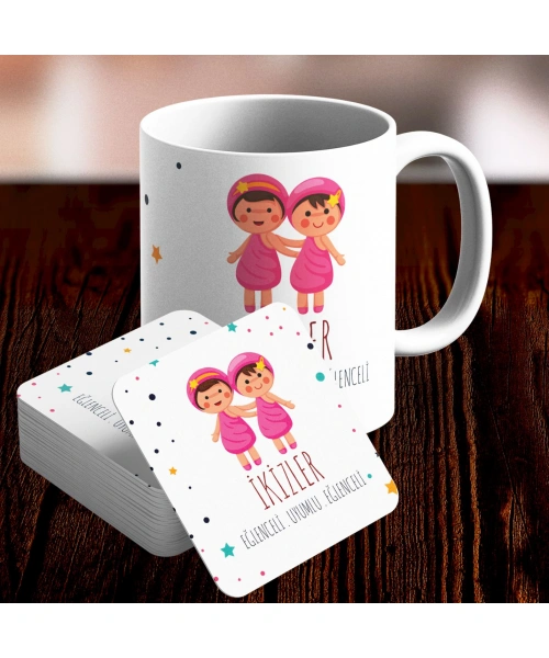 İkizler Burcu Özel Sevimli Kupa ve Altlık Seti