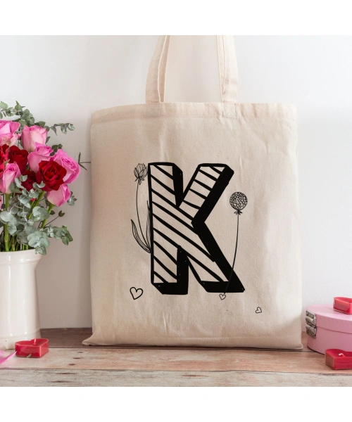 K Harfi Tasarımlı Alışveriş Plaj Bez Çanta