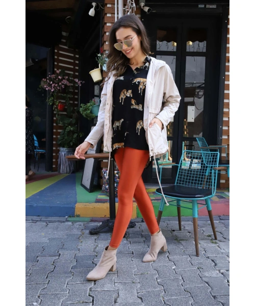 Kapüşonlu Kordonlu Yağmurluk- BEJ