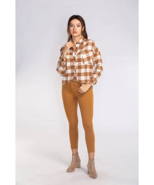 Kesik Uçlu Ekose Gömlek-TABA