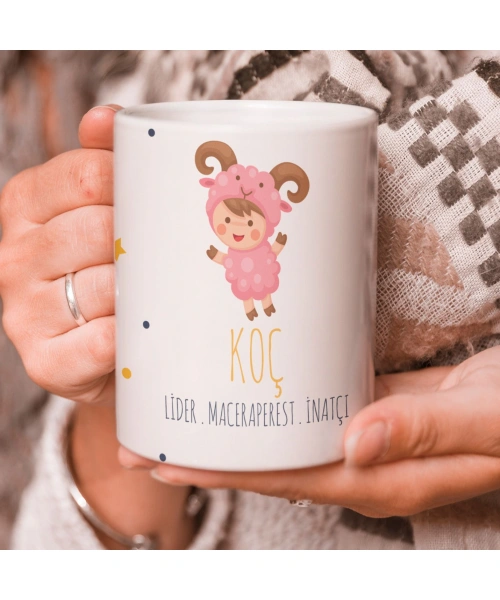 Koç Burcu Özel Sevimli Beyaz Kupa Bardak