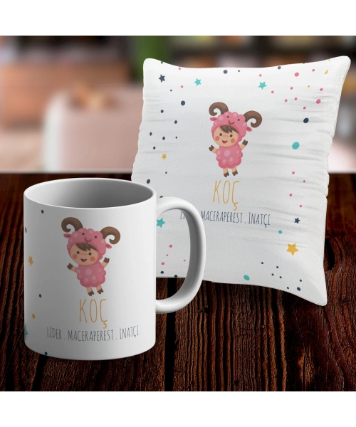 Koç Tasarımlı Sevimli Kupa ve Yastık Kılıfı Seti