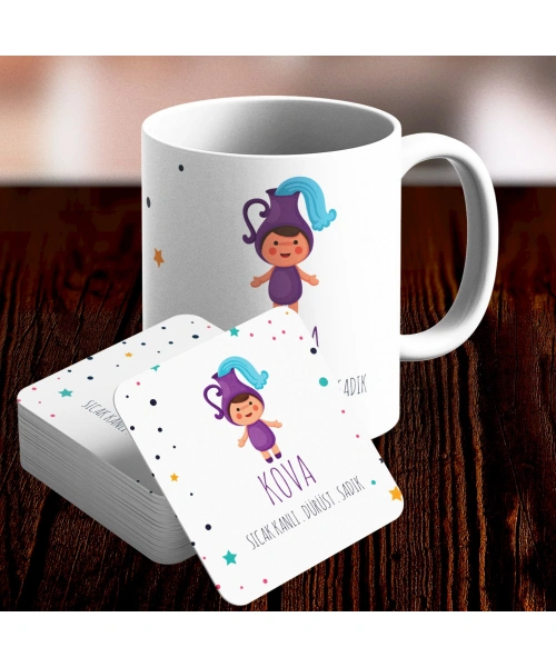 Kova Burcu Özel Sevimli Kupa ve Altlık Seti