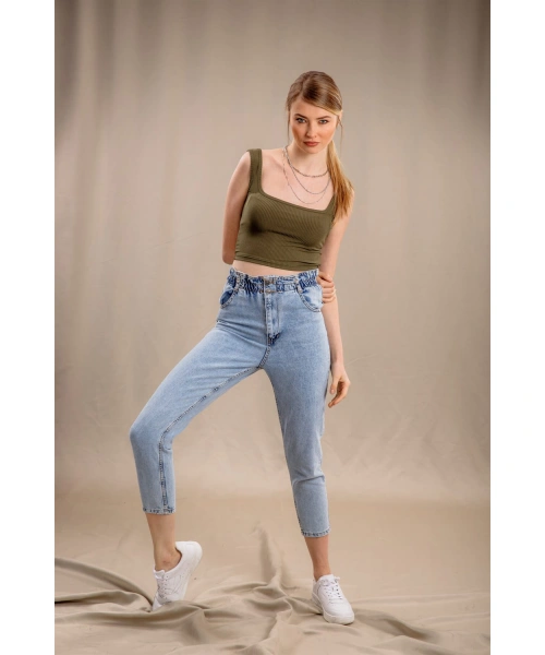 Lastik Detaylı Slim Fit Jeans - MAVİ