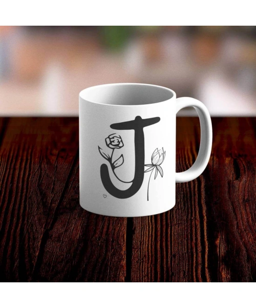 Özel Tasarım J Harfi Beyaz Kupa Bardak