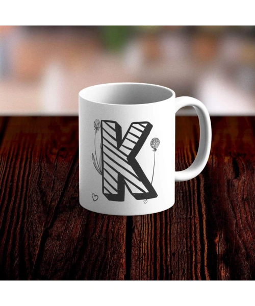 Özel Tasarım K Harfi Beyaz Kupa Bardak