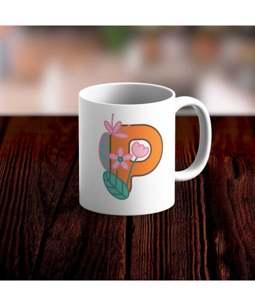 Özel Tasarım P Harfi Beyaz Kupa Bardak