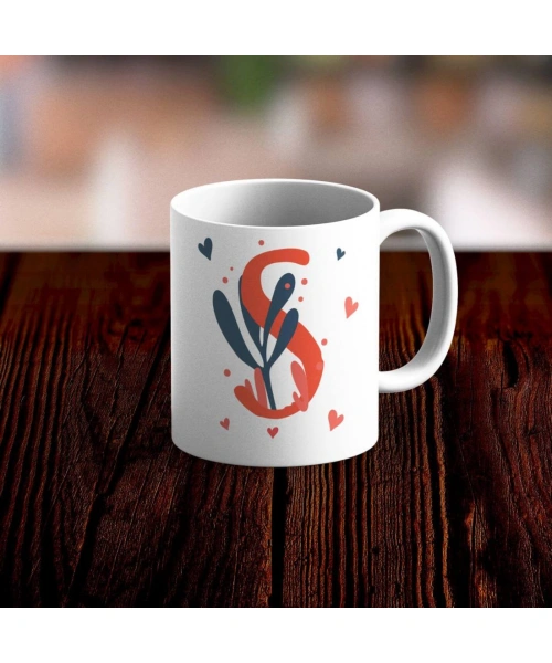 Özel Tasarım S Harfi Beyaz Kupa Bardak