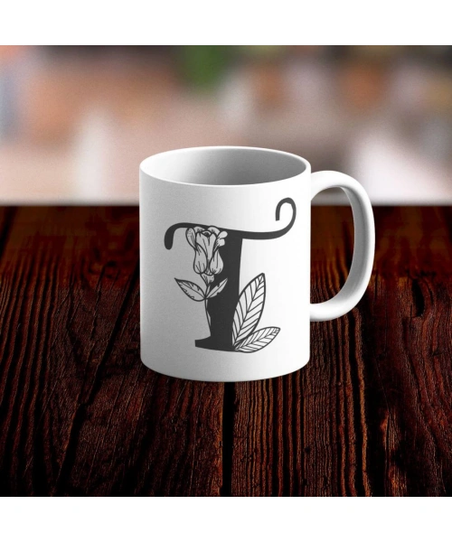 Özel Tasarım T Harfi Beyaz Kupa Bardak