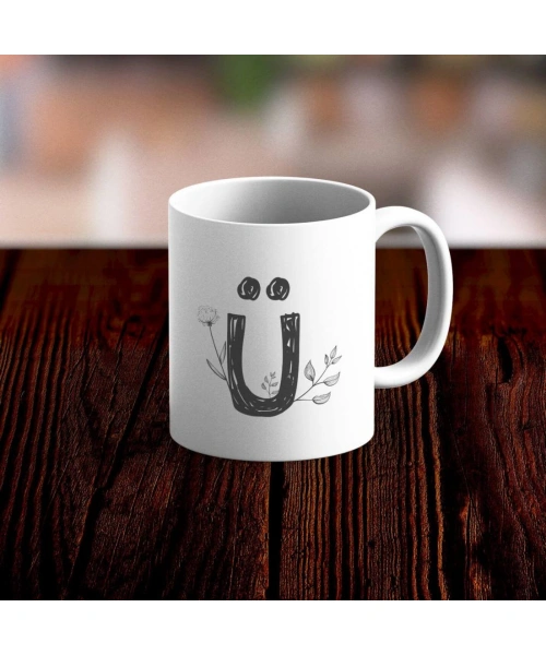Özel Tasarım Ü Harfi Beyaz Kupa Bardak