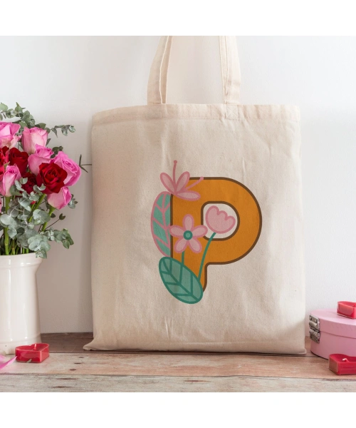 P Harfi Tasarımlı Alışveriş Plaj Bez Çanta