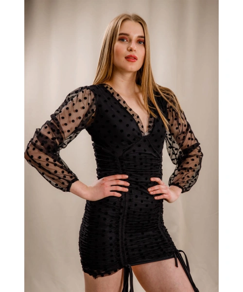 Puantiyeli Elbise - SİYAH