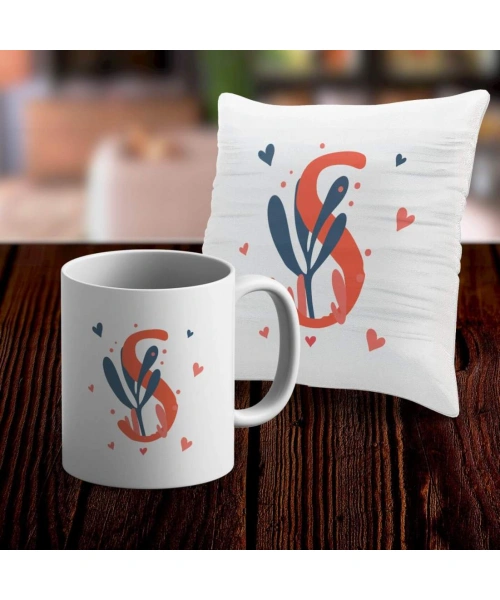 S Harfi Tasarımlı Kupa ve Yastık Kılıfı Hediye Seti