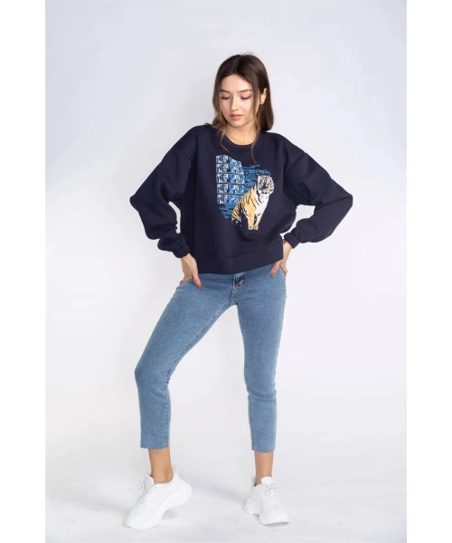 Şardonlu Sweatshirt-LACİVERT