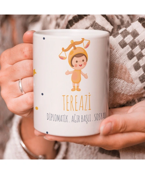 Terazi Burcu Özel Sevimli Beyaz Kupa Bardak