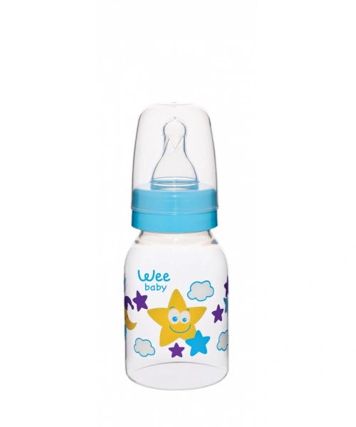 Wee Baby Silikon Uçlu Desenli PP Biberon 125 cc - Mavi