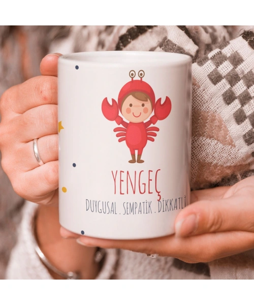Yengeç Burcu Özel Sevimli Beyaz Kupa Bardak
