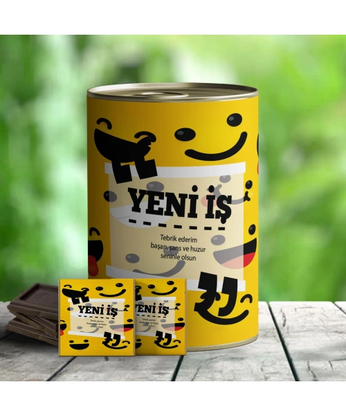 Yeni İş Tebrik Temalı Hediye Çikolata Konservesi