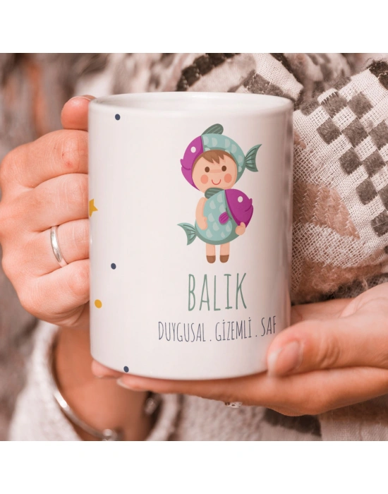 Balık Burcu Özel Sevimli Beyaz Kupa Bardak