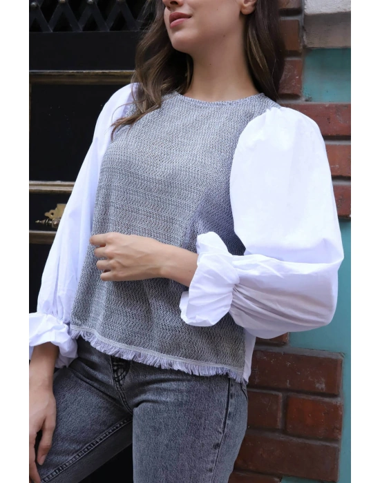 Balon Kol Bluz - BEYAZ