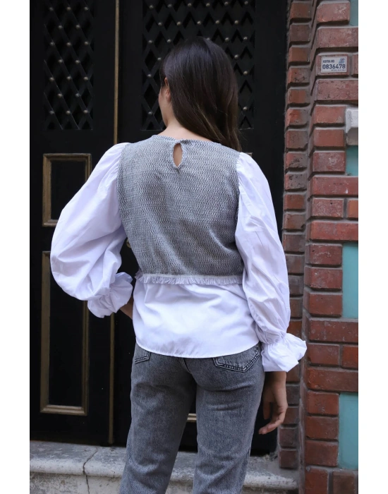 Balon Kol Bluz - BEYAZ