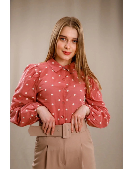 Balon Kol Puantiyeli Gömlek - GÜL KURUSU