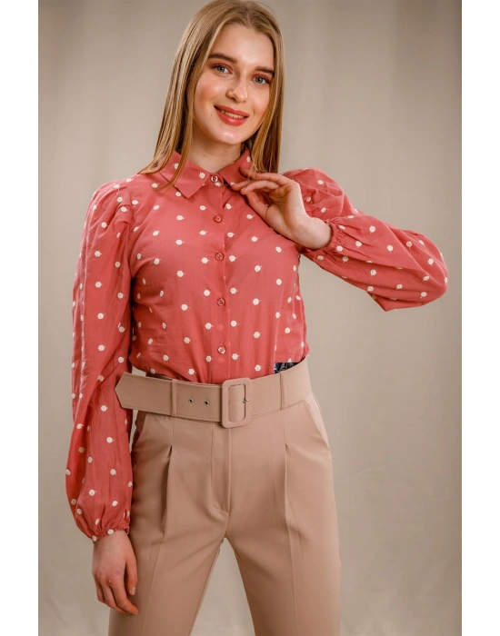 Balon Kol Puantiyeli Gömlek - GÜL KURUSU