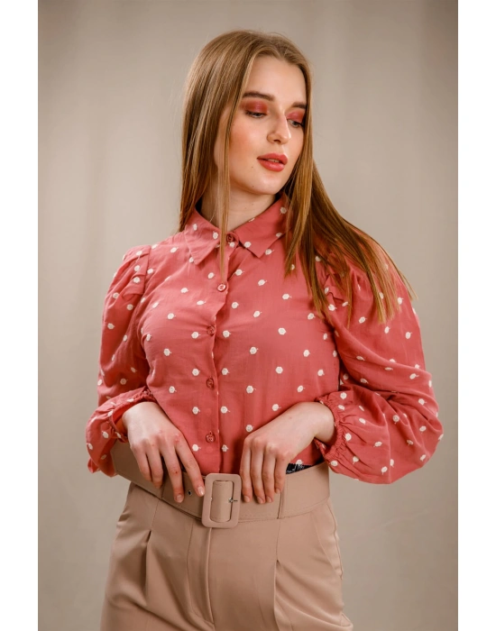 Balon Kol Puantiyeli Gömlek - GÜL KURUSU