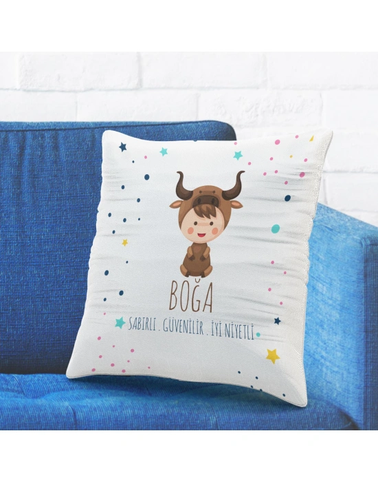 Boğa Burcuna Özel Tasarımlı Sevimli Yastık Kılıfı