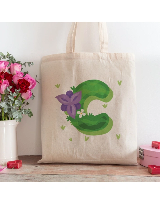 C Harfi Tasarımlı Alışveriş Plaj Bez Çanta
