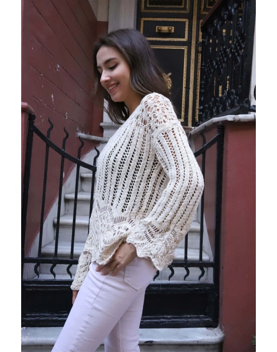 Delikli Merserize Kazak - KREM