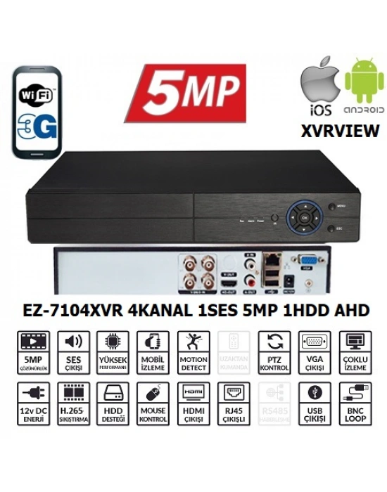 EZCOOL EZ-7104XVR 4CH 5MP KOAKSIYEL SES XVRVIEW