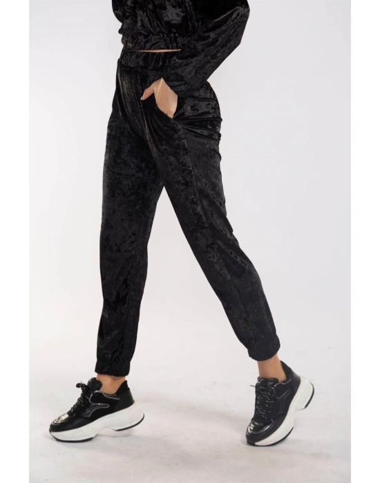 Fermuarlı Kadife Takım-SİYAH