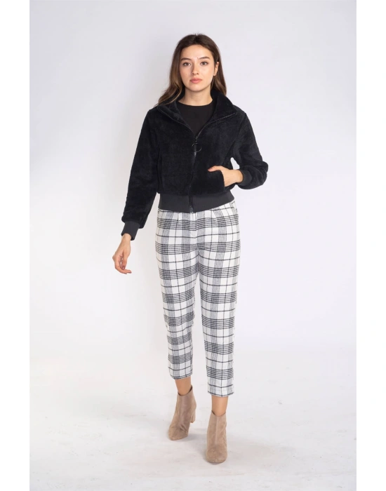 Fermuarlı Mevsimlik Peluş Ceket-SİYAH