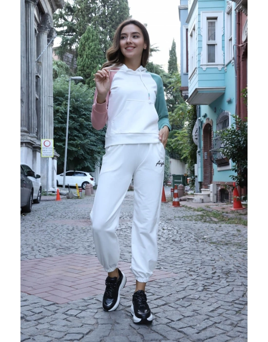 Kanguru Cepli Sweatshirt - BEYAZ