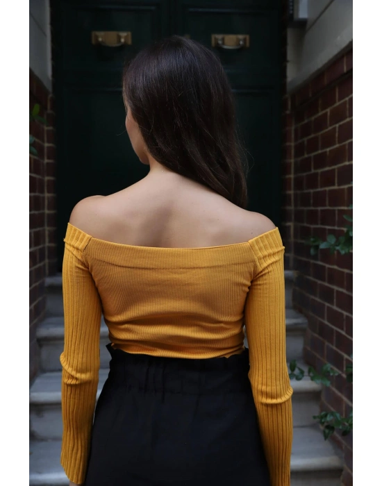 Kayık Yaka Triko Bluz - HARDAL