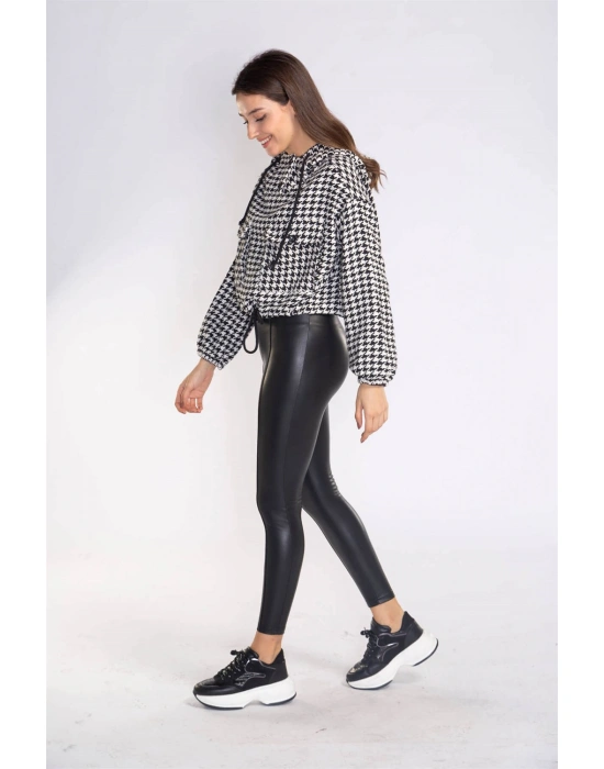 Kazayağı Desenli Kapüşonlu Sweatshirt-DESENLİ