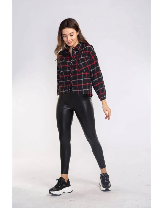 Kesik Uçlu Ekose Gömlek-SİYAH