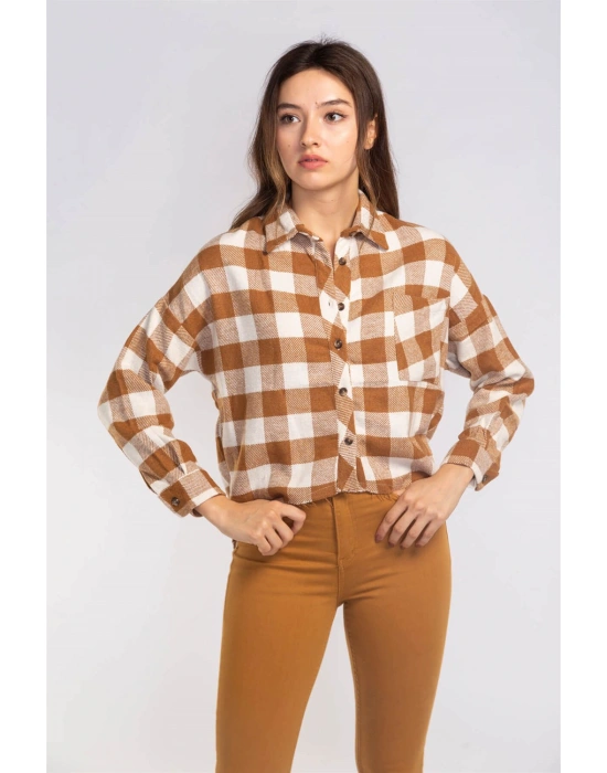 Kesik Uçlu Ekose Gömlek-TABA