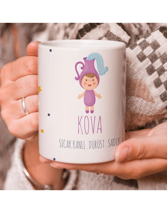Kova Burcu Özel Sevimli Beyaz Kupa Bardak