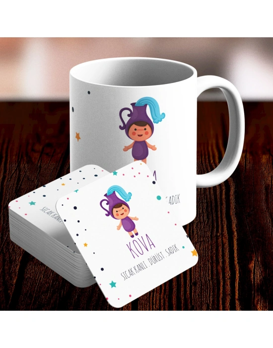 Kova Burcu Özel Sevimli Kupa ve Altlık Seti