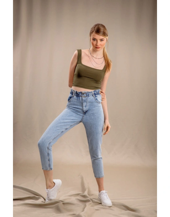 Lastik Detaylı Slim Fit Jeans - MAVİ