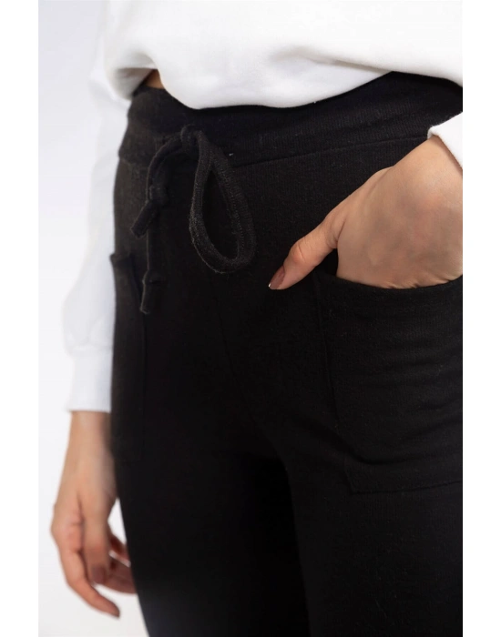 Lastikli Cepli Triko Eşofman Altı-SİYAH