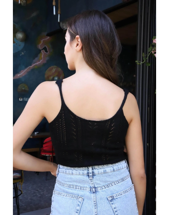 Merserize Askılı Bluz - SİYAH