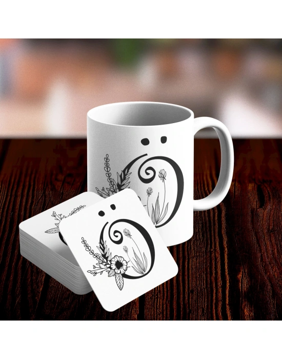 Ö Harfi Tasarımlı Kupa ve Bardak Altlığı Seti