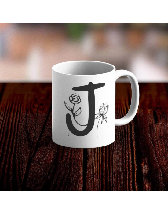 Özel Tasarım J Harfi Beyaz Kupa Bardak
