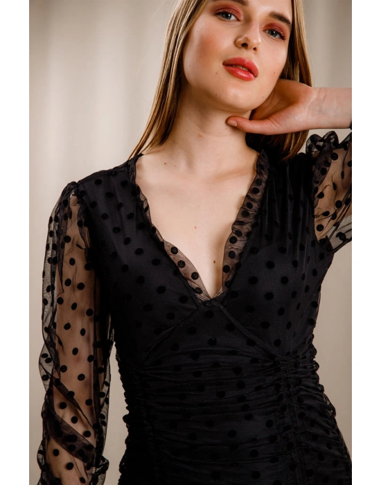 Puantiyeli Elbise - SİYAH